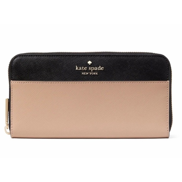 Kate Spade Madison Colorblock Sarafino Leather Black and Cream Wallet - Picture 1 of 7